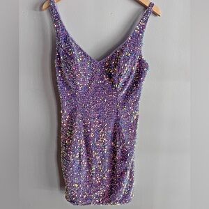 Hellymoon Purple Sequin Mini Dress Open Back Sparkle Party Club Bodycon Size 8